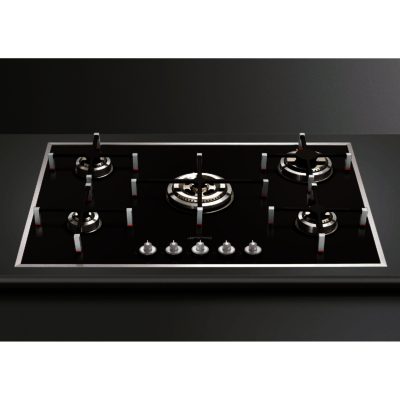 Smeg PV750N 74cm Linea Black Glass Base 5 Burner Gas Hob in Black